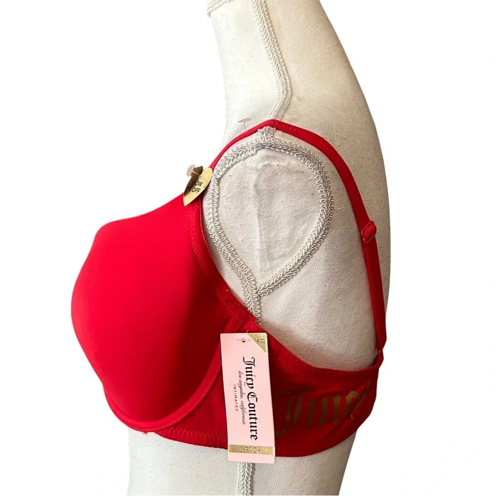 NWT Juicy Couture Lightly Lined T-shirt Bra with Logo Women’s SZ 40D‎ in Red